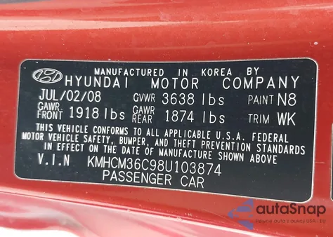 2008 Hyundai Accent Gs из США, поврежденный, VIN KMHCM36C98U103874